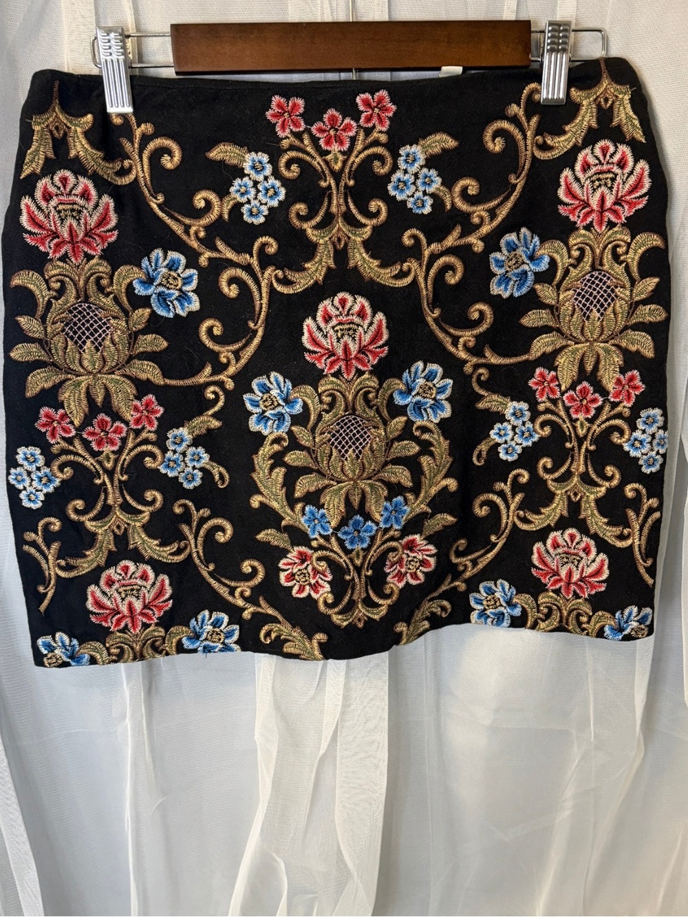 Umgee Embroidered Mini Skirt Medium Boho Floral Black Festival Western Chic